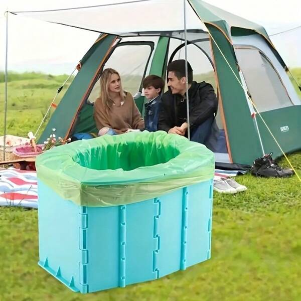 1 toilette de camping pliable portable - design compact et pliable, avec poignée de transport, réutilisable et lavable, convient pour le voyage/l'extérieur - kit de secours pour voiture - accessoires de pique-nique - accessoires de camping en camping-car - équipement de randonnée - fournitures de préparation aux catastrophes