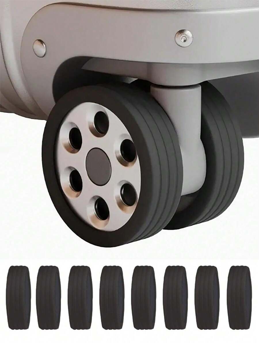 8pcs Wheel Protection Cover, Office Seat Wheel Protection Cover, Trunk Wheel Silicone Protection Covernoise Reduction Trunk Caster Protection Cover - Black - View 1
