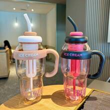 1pc Cute Large Capacity Water Bottle With Straw, Suitable For Back To School & Beach, 4pcs Water Bottle Sticker Decals