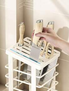 1pc Stainless Steel Knife Holder, Kitchen Countertop Knife Rack With Drip Tray, Storage For Various Knives, Waterproof & Rust-Resistant