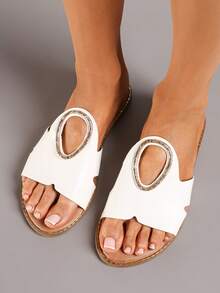 Sandalias planas cómodas y versátiles de unicolor, para el verano - Blanco - Ver 3