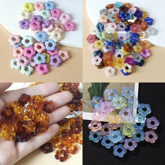 50pcs Multicolor Shimmer Tie Dye Hollow Flower Loose Beads DIY Jewelry Accessories For Necklace, Bracelet And Hair Decor