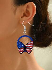 1 Pair Minimalist Versatile Independence Day Flag Color Wooden Slim Frame Butterfly Earrings