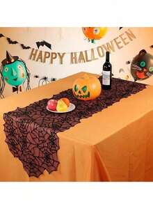 1 buah Taplak Meja/Bendera Meja Poliester Halloween - Desain Renda Jaring Laba-laba Unik untuk Dekorasi Gotik di Acara Kumpul-kumpul Liburan, Serbet Gelap untuk Mengubah Suasana Ruangan Anda - MultiWarna - View 4