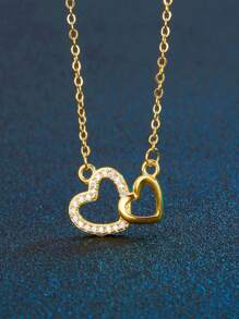 1 Stück minimalistischer kubischer Zirkonia Doppelherz Halskette für Frauen, eleganter Hochzeitsanhänger Schmuck