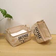 Imitation Linen Artistic Style Alphabet Printed Desktop Small Basket, Storage Box For Miscellaneous Items, Foldable Waterproof Coating,Back To School,School Supplies