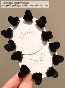 Petits pinces à cheveux noires mignones et floqueuses pour femmes, pinces à cheveux en forme de cœur pour les franges, les côtés, les coiffures de princesse. Accessoires capillaires floqués de haute qualité pour l'automne/l'hiver