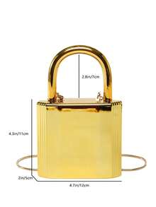 Vintage Metal Decor Clutch Box Bag, New Bride Wedding Party Handbag, Women's Chain Shoulder Crossbody Bag For Teen Girls Women College Students,Rookies & White-Collar Workers Perfect For Office,College,Work ,Business,Commute,Outdoors, Travel, Outings, For Party, Wedding, Prom, Dinner - Gold - View 10