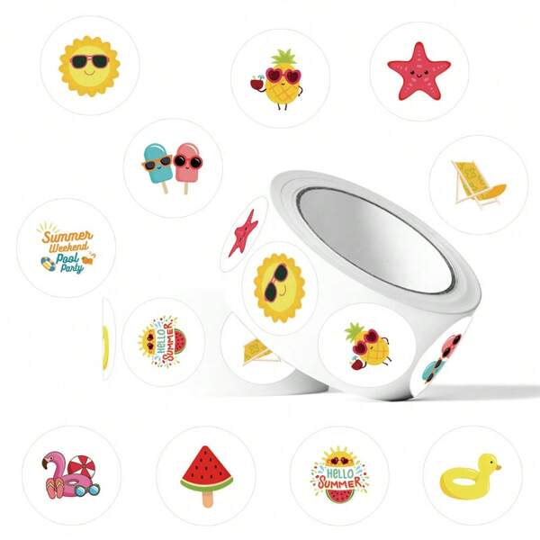 500Pcs Summer Sticker Roll Cartoon Stickers Cute Stickers Beach Stickers Tropical Stickers Bulk Stickers Holiday Decoration Vinly Waterproof Stickers For Water Bottle,Computer,Laptop,Phone,Luggage,Notebook,Fridge
