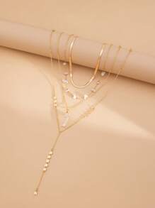 Juego de 3 collares tipo Y de estilo bohemio con colgantes de estrellas de mar y conchas marinas, perlas artificiales elegantes y vintage para mujer, decoración diaria y festiva