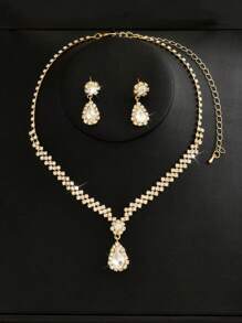 Set de 3 piezas de collar con colgante de gota de agua minimalista y aretes, conjunto de joyería nupcial, accesorios para mujeres para boda, fiesta y baile