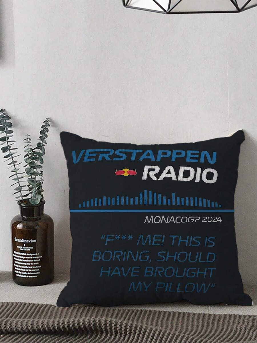 1 buah Sarung Bantal Verstappen Radio Monaco 2025 - Desain Teks Tebal, Resleting, Poliester Dapat Dicuci dengan Mesin - Ideal untuk Dekorasi Rumah Kontemporer & Hadiah, Tidak Termasuk Isian Bantal, Bantal Dekoratif