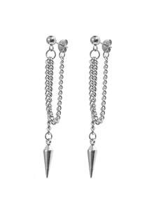 2pcs Minimalist Punk Style Stainless Steel Pointed Pendant Tassel Earrings, Suitable For Daily Wear