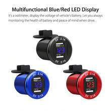 12V Dual USB Car Cigarette Lighter Charger Socket LED Digital Voltmeter Aluminum - 1 - View 11