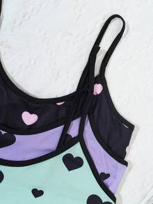 Sharicca 3 Pack Women's Love Heart Print Pajama Set, Strappy Cami Top & Shorts Sleepwear, Lightweight Breathable Nightwear For Summer, Cute Lovely Loungewear & Lingerie - 設定-1 - 查看 4