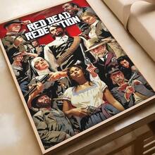1 pieza/Set de 3 pósteres artísticos de pared, con opción de marco. 1 paquete de pósteres del juego Red Dead Redemption 2 , adhesivos de papel impermeables, decoración de pared para cafetería, bar o habitación