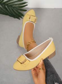 Mocasines cómodos y suaves con suela minimalista y elegante para mujer, en estilo retro, con lazo, hebilla metálica y tacón bajo, zapatos aptos para todas las estaciones