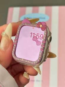 1pc Cartoon Pattern Shiny Cute Cat Ears Watch Case For Watch Case With Tempered Glass Screen Protector