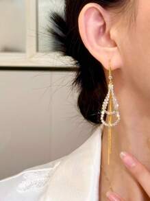 1 par de pendientes de estilo europeo y americano clásico, elegantes, de doble capa con borlas en forma de gota de agua, diseño minimalista y sofisticado para estilizar el rostro