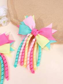 2 piezas Lazos Korker arcoíris para niñas, lazos de cinta grosgrán coloridos y rizados con pinzas de cocodrilo, regalos de vacaciones accesorios para el cabello lindos y dulces para niños