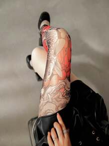 1 Pair Of Spring And Summer Flower Legs Stockings 360-Degree Tattoo Printed Socks For Women, High-Quality Colorful Tattoo Domineering Pantyhose