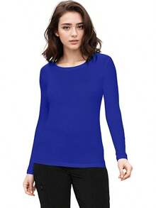 Women's Under Scrub Tee Crew Neck Long Sleeve-Shirt - 真正的皇家藍 - 查看 2