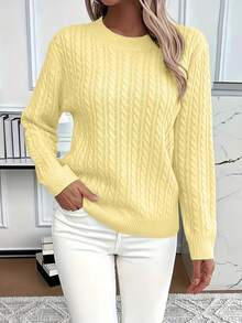 New Casual Fall Clothes For Women Knitted Sweater Pullover Long Sleeve Top - Yellow - View 1