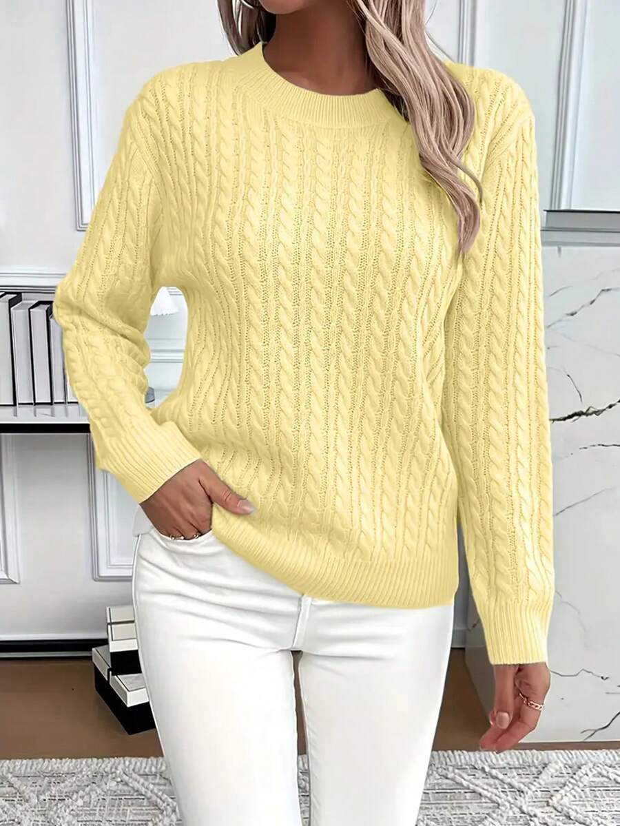 New Casual Fall Clothes For Women Knitted Sweater Pullover Long Sleeve Top - Yellow - View 1