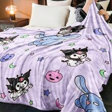 Sanrio 1 Stück Sanrio Kuromi Cartoon superweiches Flanelldecke, geeignet für Sofa, Bett, Büro, Schlafzimmer, Wohnzimmer, Heimdekoration Überwurf, ideales Geschenk zum Geburtstag oder Feiertagen, Ganzjährig verwendbar