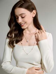 Faux Pearl Charm Layered Necklace, Suitable For Women's Daily And Festival Wear Winter Gifts - Yellow Gold - View 2