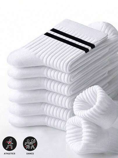 50pcs/40pcs/32pcs Men & Women Striped Thick Mid-Calf Socks, Comfortable Business Casual Long Tube Socks. Shark Style, Soft, Breathable, Suitable For Sports, Autumn/Winter, Warm, Mother's Day Gift. 24pcs/20pcs/18pcs/12pcs/6pcs/4pcs/2pcs Available