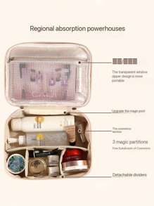 1pc Personalized Floral & Name Design Large Capacity Detachable Makeup Bag, With Free Compartments For Washing & Trimming, Waterproof Portable Organizer Bag With Separate Sections