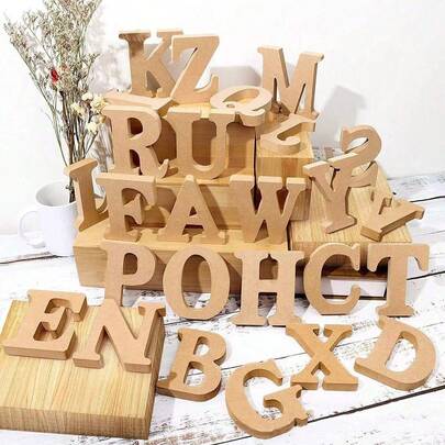 1-26pcs 3.14in White/Natural Wooden Uppercase English Letter Decor, DIY Craft, Home Decor, Wedding, Photography Props, Valentine's Day, Christmas, Back To School Christmas Decorations Room Decor