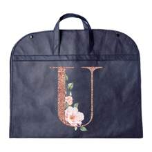 Portable Dustproof Clothing Covers Nonwovens Waterproof Clothes Dust Cover Tote Bags Rose Gold Initials A To Z Letter Pattern Clothes Dust Case Dress Protector Garment Bags Outdoors Close Organizer Dress Cover Suit Coat Storage Bag Garment Bags Wardrobe Hanging Garment Protector Cover Bag