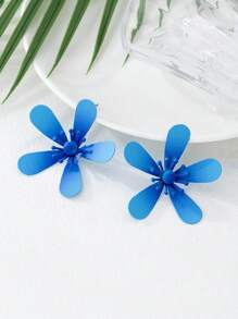 1 Pair Bohemian Retro Blue Floral Drop Earrings, Elegant & Gentle Design Suitable For Travel/Vacation, Lovely Gift For Her
