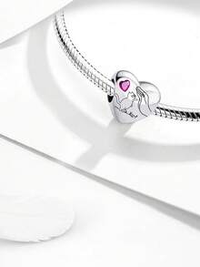 1件时尚闪亮心形串珠吊坠，适合女士手链、手镯DIY饰品制作及日常配饰，适合女孩佩戴 - 銀色 - 查看 3