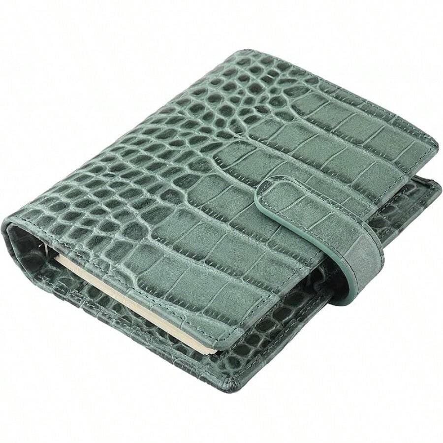 7Felicity Budget Binder,Leather Rings Planner, 6-Ring Pocket Organizer Notebook Cover (Croco-Black) - Croco-green - View 1