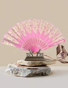 Handheld Chinese Folding Fan Hand Fans For Women Foldable Bulk For Party Wedding Church Dancing (Pink) - Hot Pink - View 7