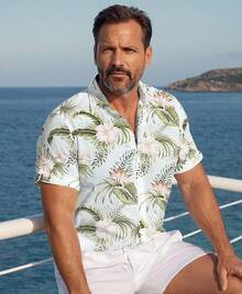 Floral Hawaiian Shirt For Men Summer Button Up Shirt Short Sleeve Mens Beach Tropical Casual Aloha Shirthalloween - 淺藍粉紅碎花 - 查看 9