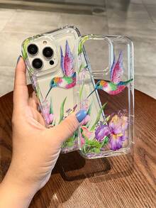 Flower 1pc Creative Floral Colorful Hummingbird Pattern Transparent Airbag TPU Anti-Fall Phone Case, Suitable As Holiday Gift Compatible With IPhone Xs/Xs Max/Xr/11/12/13/14/14 Plus/15/15 Plus/16/16 Plus/7/8 Plus Waterproof Shockproof Scratch Resistant - Multicolor - View 4