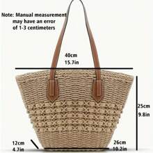 Casual Fashion Hollow Straw Woven Bag, Suitable For Holiday, Travel, Beach Party, Tote Bag, Large Capacity, Everyday Shopping