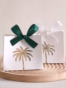 10pieces Luxury White And Green Mini Gift Box With Golden Palm Emblem, Perfect For Corporate Gifts, Weddings And Souvenirs For Saudi National Day And Exclusive Events - Multicolor - View 4