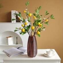 25.98Inch Artificial Lemon Branch Yellow Fruit Lemon Branch Long Stem Green Plant Leaves Suitable For Farmhouse Family Kitchen Vase Wedding Party Home Decoration