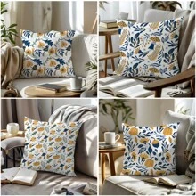 4pcs Leaf, Pumpkin, Mushroom Illustration Cushion Cover Set, Soft Peach Velvet Material, 45*45CM Single-Sided Print, Suitable For Home, Bedroom, Living Room, Sofa, Decorative Pillow Cover, Gift