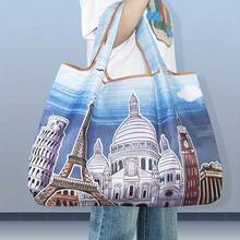 [Bolso de tela elegante] Bolso de tela grande y elegante de nailon | Diseño de estampado único - Bolso de compras y de viaje con asa, incluye una bolsa a juego - Pintura lubricante Castle - Ver 1