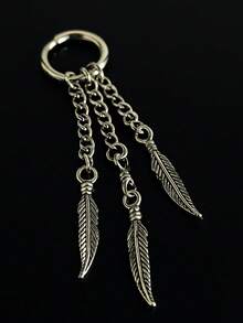 Thin Hoop Earring Pendant 3 Feathers With Stainless Steel Chain For Men And Women - 銀色 - 查看 1