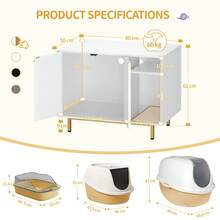 HEXCELEN Cat Cabinet, Cat Litter Box, Cat Litter Cabinet, Cat House With Door And Separate Partition, 50 X 80 X 61 Cm, Stable Cat Cabinet, Bench, White And Gold - Vàng - Xem 10
