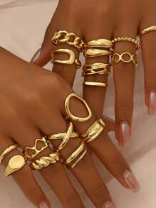 Juego de 16 piezas de anillos punk para mujer, set de anillos geométricos vintage, regalos de joyas de moda personalizados que combinan con atuendos diarios y accesorios para fiestas