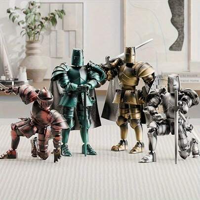 中世纪骑士模型 - 重型复古组装机甲，配有武器配件、盾牌和头盔，非常适合装饰品、电脑装饰和中世纪场景模拟，4 种颜色可选