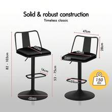 ALFORDSON Bar Stool Set Of 2, Height-Adjustable Kitchen Stools With Swivel Function (53-75 Cm Seat Height), Premium Bar Chairs For Kitchen And Dining Areas (PU Leather, Black) - Black - View 5
